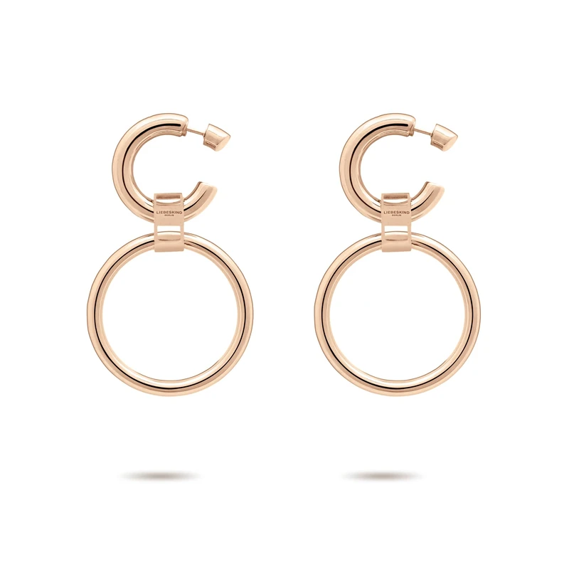 LIEBESKIND Berlin Women's Jewellery - The Lora Series Inspired by the Hardware of Liebeskind Bag Designs - Necklace, Earrings & Bracelet with Intertwined Rings Made of Stainless Steel in Silver, Gold