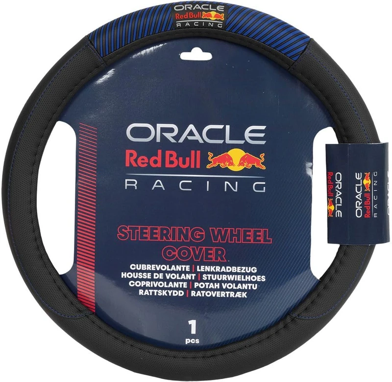 Red Bull Blended Lines Black/Blue Anti-Slip Car Steering Wheel Cover 100% PU Material Non-Slip Easy Installation Durable Universal Diameter 38cm