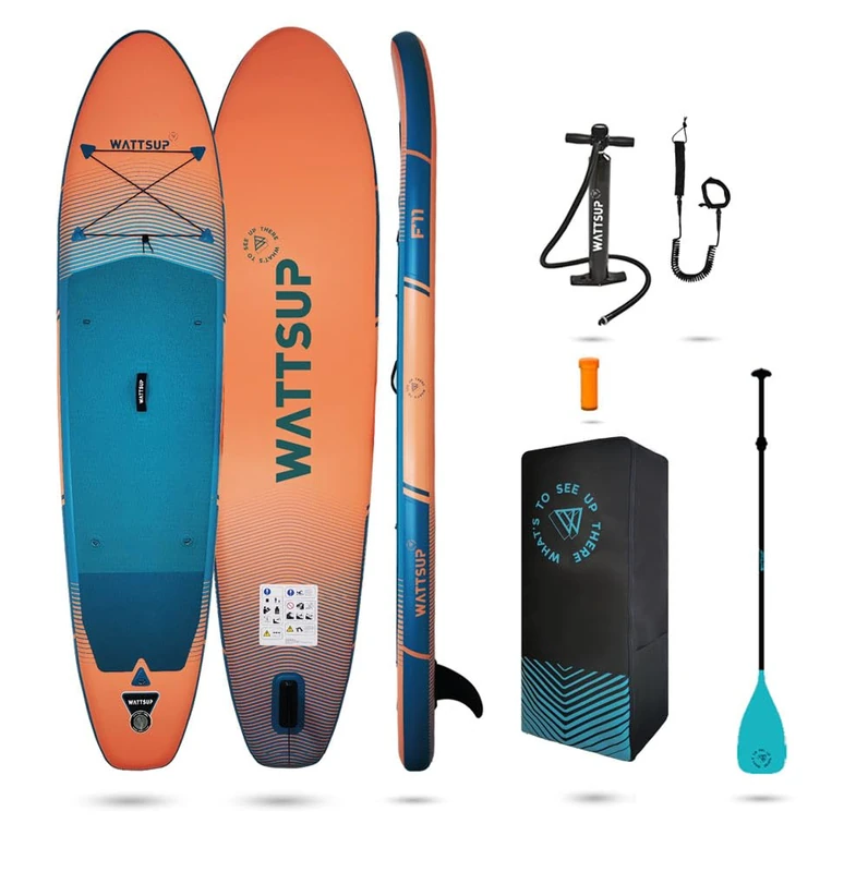 Wattsup - Inflatable Stand Up Paddle F10 10' - 335x81x15cm Dropstitch - Complete Pack: Paddle Leash Pump Carry Bag - Up to 150kg - Blue