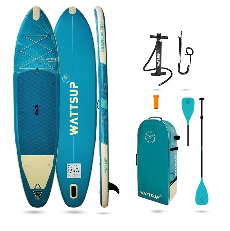 Wattsup - Marlin Inflatable Stand Up Paddle 12'5-378x89x15cm Dropstitch - Complete Pack: Paddle Leash Pump Carry Bag - Up to 185kg - Blue