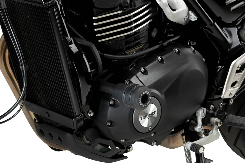 Puig 22027N Vintage 2.0 Engine Protectors for Triumph Scrambler 400X 2024 and Triumph Speed 400 2024 - Classic Style and Robust Protection, Black