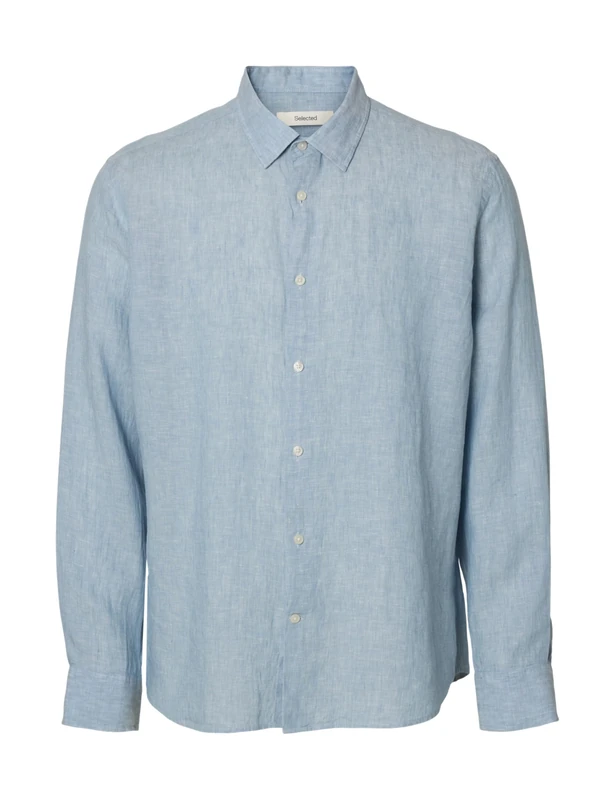 SELECTED HOMME Male Shirt 100% Linen, Blue Fog, M