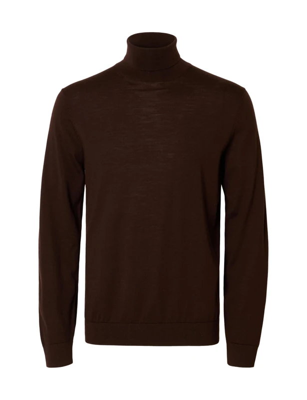 Selected Homme Men's Slhtray LS Knit Merino Roll Neck Noos Pullover (Pack of 1), Demitasse, L