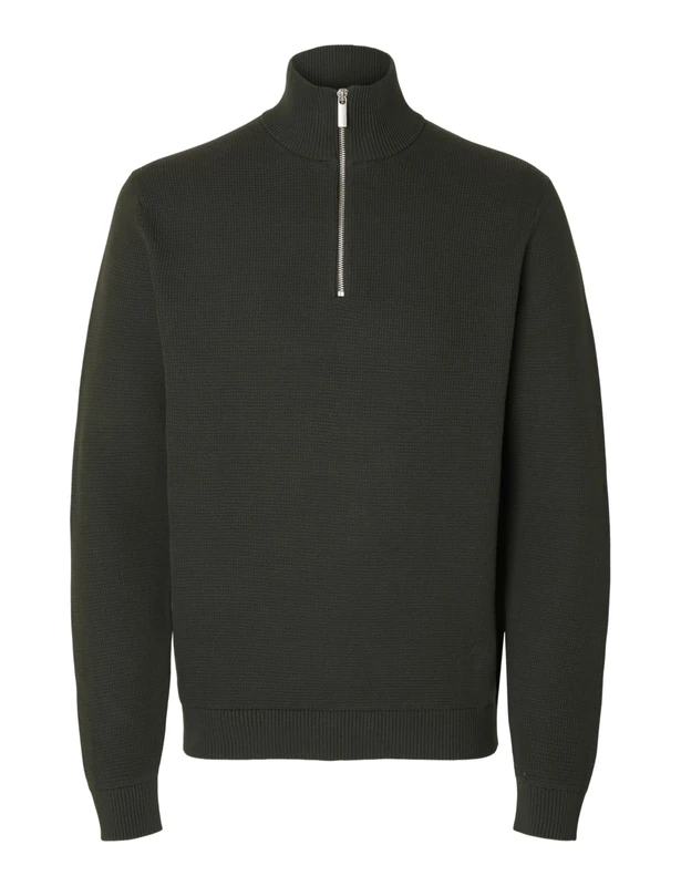 SELECTED FEMME Slhdane LS Knit Structure Half Zip Noos, deep Forest, L