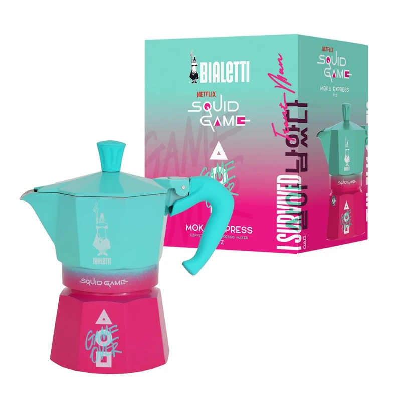 Bialetti Moka Express Squid Game© 3 Cups, Anti-Scald Handle, Not Suitable for Induction, 130 ml, Aluminium