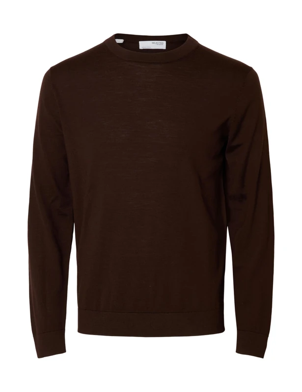 Selected Femme Slhtray LS Knit Merino Crew Neck Noos, Demitasse, L