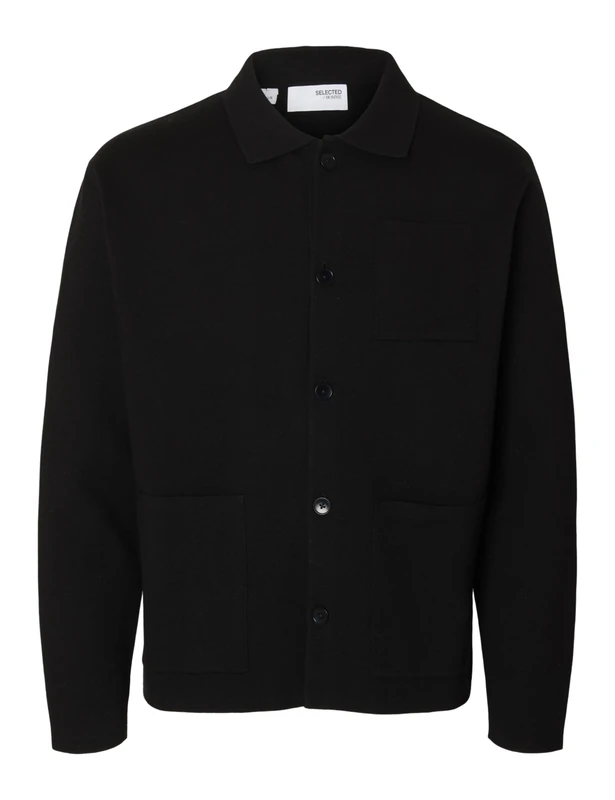 SELECTED FEMME Slhmike Light LS Knit Relaxed Polo Cardi, Black, XXL - Image 1