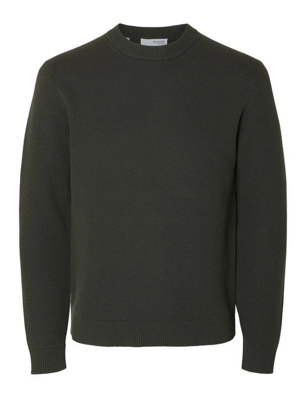 SELECTED FEMME Slhdane LS Knit Structure Crew Neck Noos, deep Forest, XL