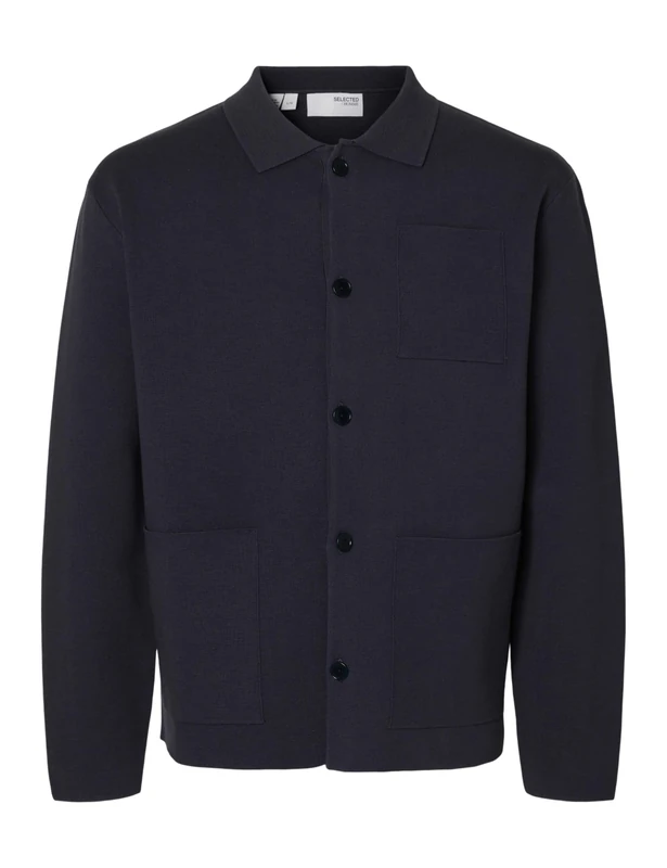 SELECTED FEMME Men's Slhmike Light Ls Knit Relaxed Polo Cardi, Sky Captain, M