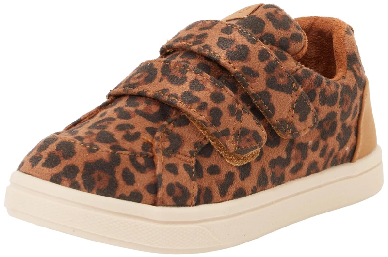 TOMS Toddler Girls Cruz Double Strap Sneaker, Brown Sugar Mini Leopard Microfiber, 10