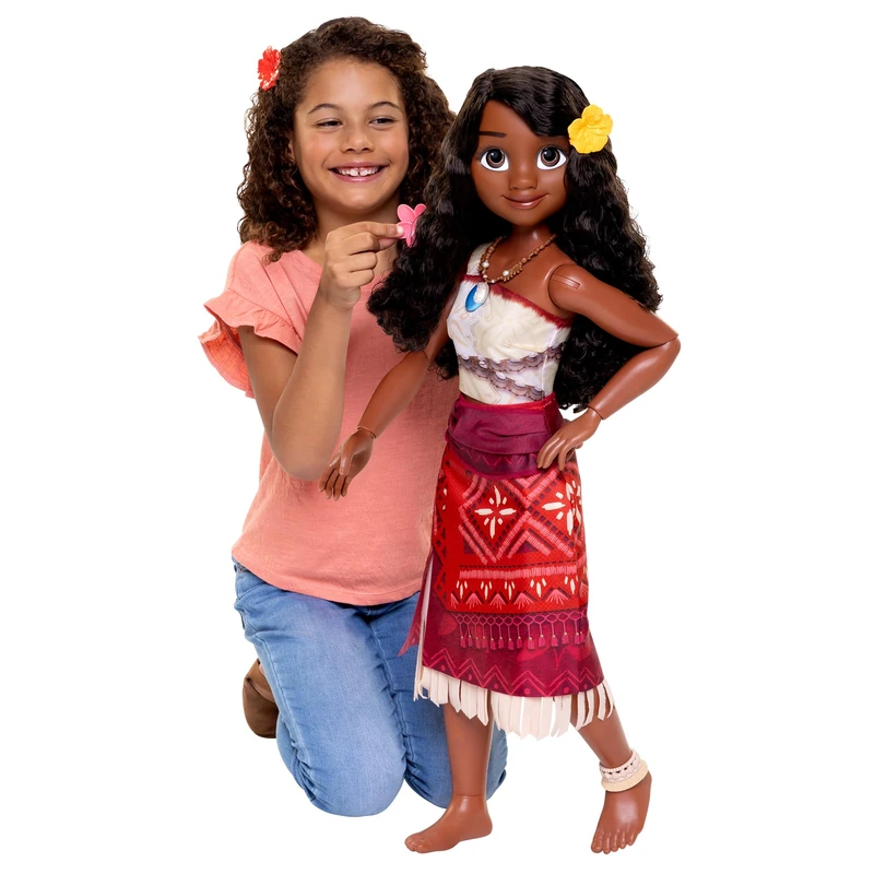 Disney Princess Moana Playdate 32" / 81cm Doll, Official Disney by Jakks Pacific, My Size Articulated Doll, Includes Hair Brush and Hair Accessories to Wear, Fun Paper Pua and HeiHei, For 3+