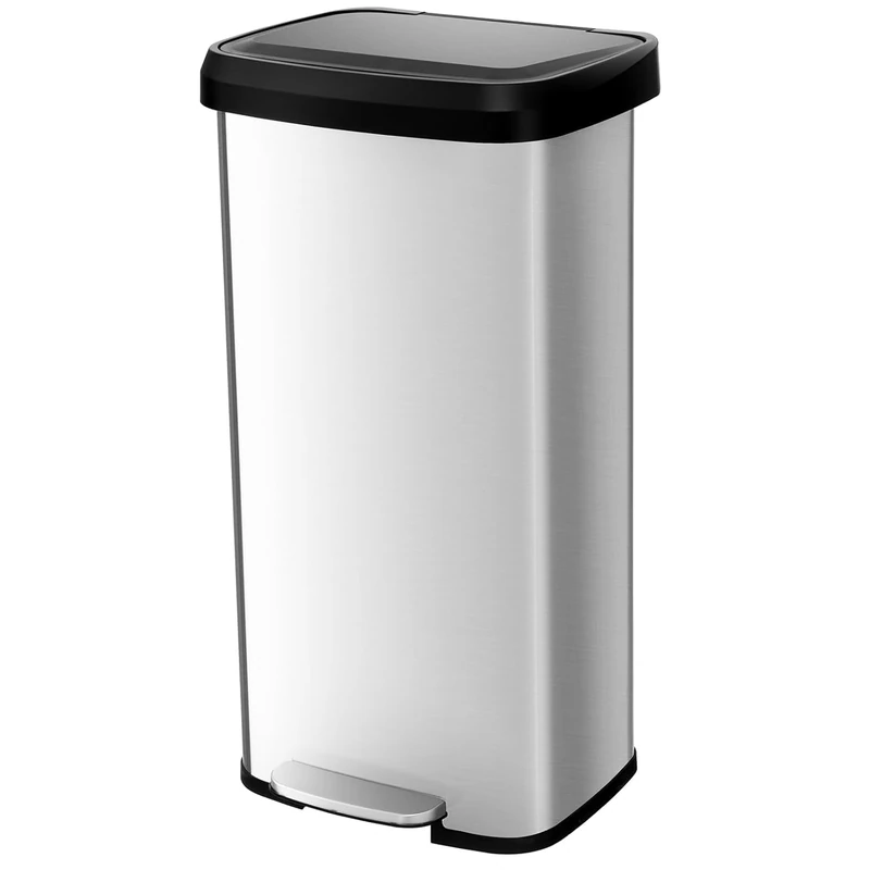 FANTASK 68L Kitchen Pedal Bin with Soft Close Lid, Silver Waste Bin Made of Stainless Steel and Plastic, Waste Separation System Including Deodorising Compartment - Image 1