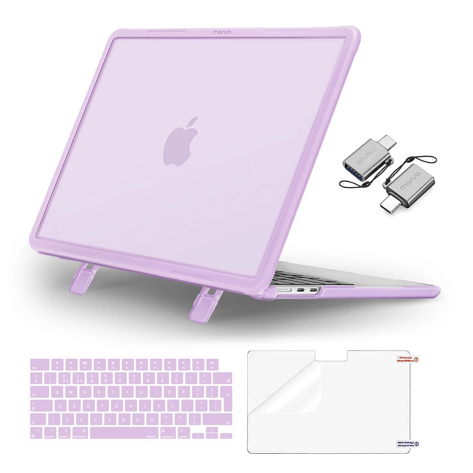MOSISO Case Compatible with MacBook Air 13 inch M4 M3 M2 2025 2024 2023 2022 A3240 A3113 A2681, for MacBook Air 13.6 Case Shockproof Cover Fold Kickstand &KeyboardSkin&Type C&ScreenFilm, Purple