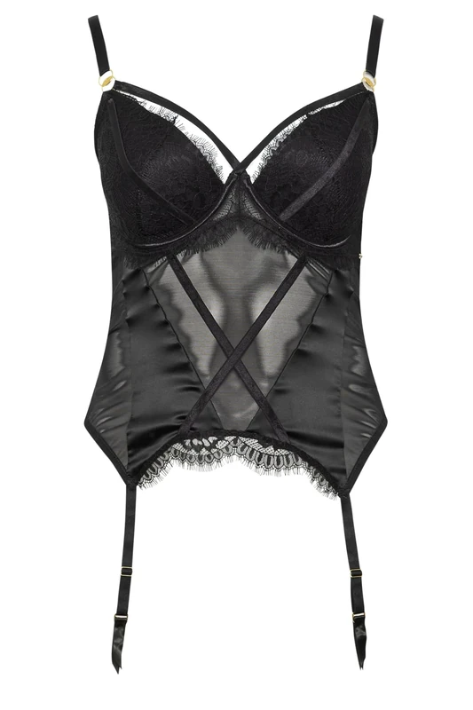 Yours Curve Lace Strap Detail Satin Basque - Women's - Plus Size Curve - Image 1