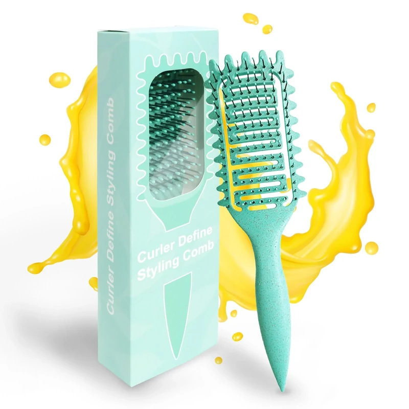 Qufiiry Curly Hair Brush, Curl Defining Brush, Curly Hair Brush Styling Brush, Flexible Soft Pin Bristles, Detangling Wet Or Dry Hair, Glide Through Tangles With Ease For All Hair Types (Green)