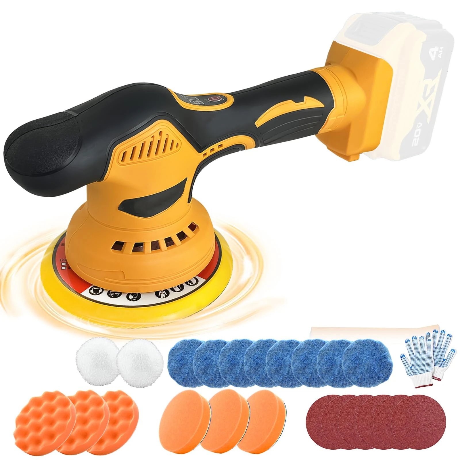 Cordless Buffer Polisher, 6 inch Car Polisher 145mm Compatible with Dewalt Battery, Car Buffer Polisher 6 Variable Speed 6000RPM, Buffers Polishers Kit for Car Scratch Removing, Without Battery