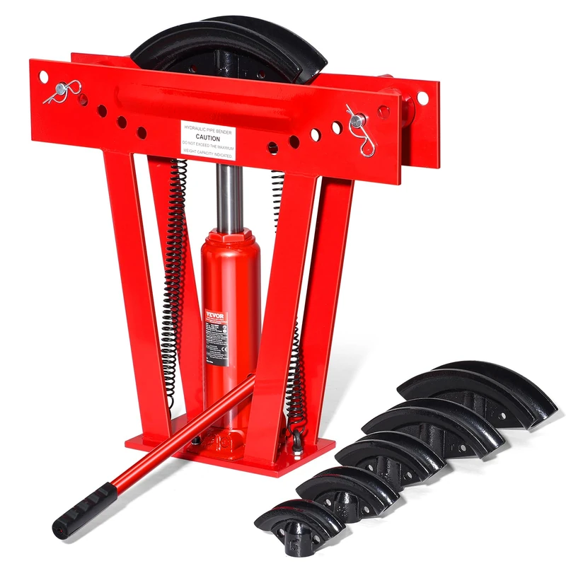 VEVOR Hydraulic Pipe Bender, 12 Ton Manual Copper Exhaust Pipe Bending Machine with 6 Dies (1/2" - 2") and 90-180° Adjustable Rollers, Heavy-Duty Pipe Tube Bender for Piping Railing
