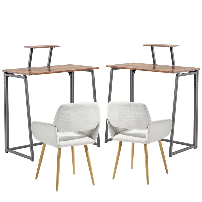 FurnitureR Kids Teens Study Desk Chairs Set Twin Pack Foldable Study Desks with Fabb Lumos Chairs and Wooden Legs - Perfect for Twins and Multi-Child Homes