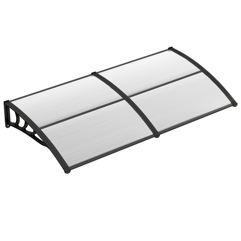 FANTASK Canopy for Front Door, 199 x 99 cm, Aluminium and Polycarbonate Canopy, Transparent Arch Canopy, Front Door Canopy, Pent Canopy, Front Door Canopy, Door Canopy for Entrance Area - Image 1