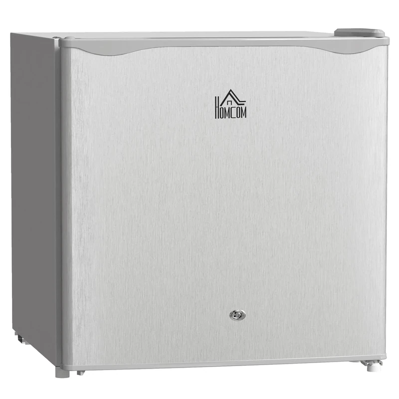 HOMCOM 46 Litre Table Top Mini Fridge with Lock, Small Fridge with Ice Box, Reversible Door, Adjustable Temperature and Legs for Bedroom, Home, Office, Grey