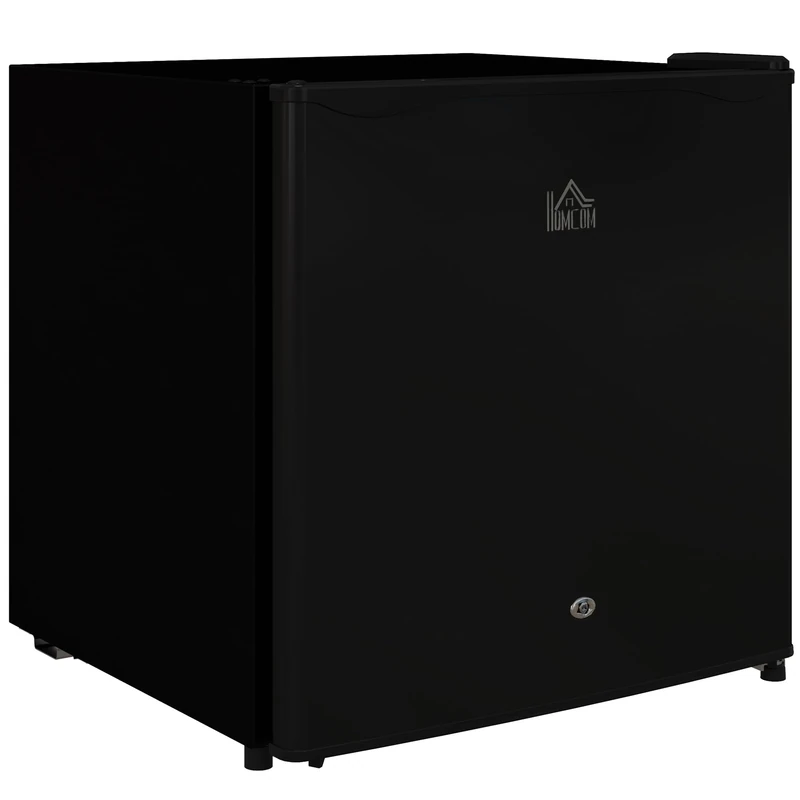 HOMCOM 46 Litre Table Top Mini Fridge with Lock, Small Fridge with Ice Box, Reversible Door, Adjustable Temperature and Legs for Bedroom, Home, Office, Black