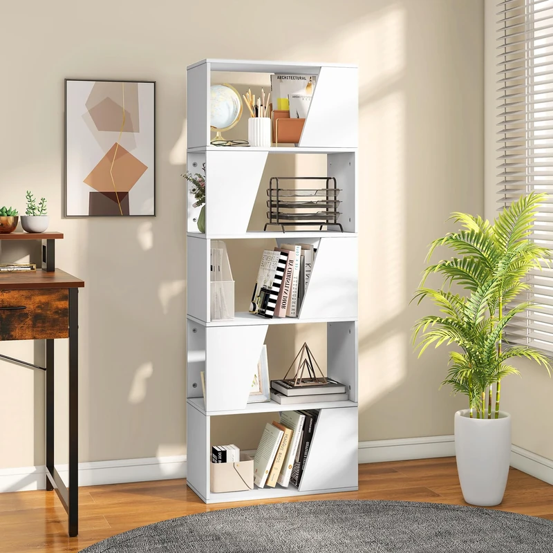 YITAHOME Bookcase, 5-Tier Bookshelf Honeycomb Display Cabinets, Wooden Cube Storage Unit, 30 x 60 x 164.5 cm, Freestanding book case for Living Room, Home Office, Dinning Room, White