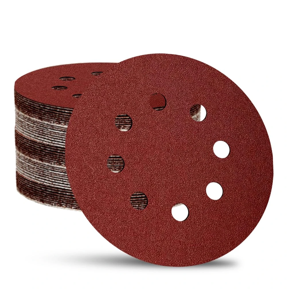 52 Pack 5 Inch 8-Hole Hook and Loop Sanding Discs Sandpaper Red Round 320 Grits Sandpaper for Random Orbital Sander