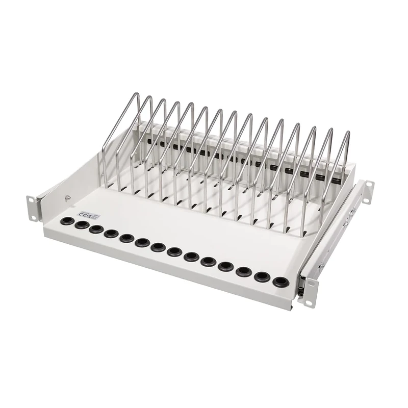 LogiLink SF100G - Extendible 19 Inch Shelf for Notebooks, Tablets and Smartphones, Max. 14 Devices, Colour: Grey - Image 1