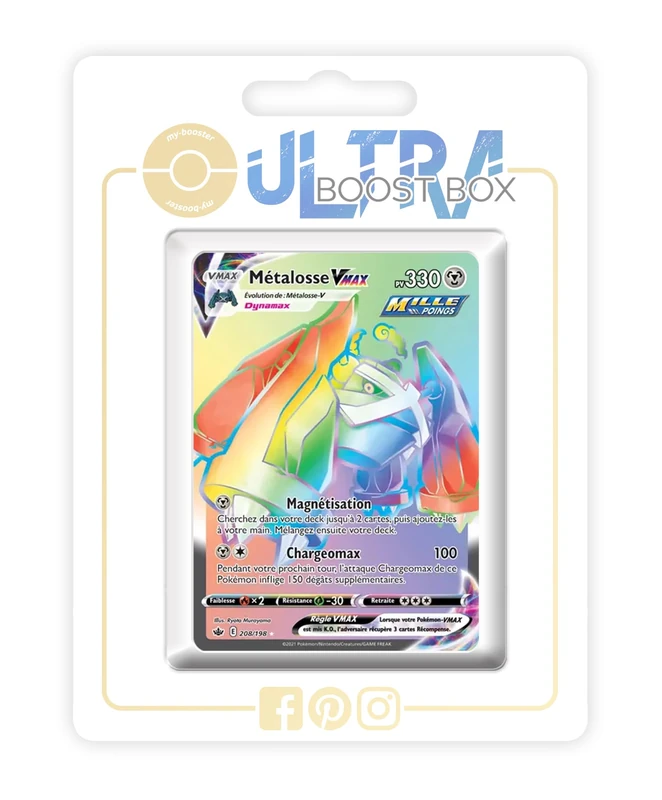 Métaloss VMAX (Metagross VMAX) 208/198 Rapid Strike Shiny Rainbow - my-booster X Écarlate et Violet 6 Règne de Glace - Box of 10 Pokemon French Cards