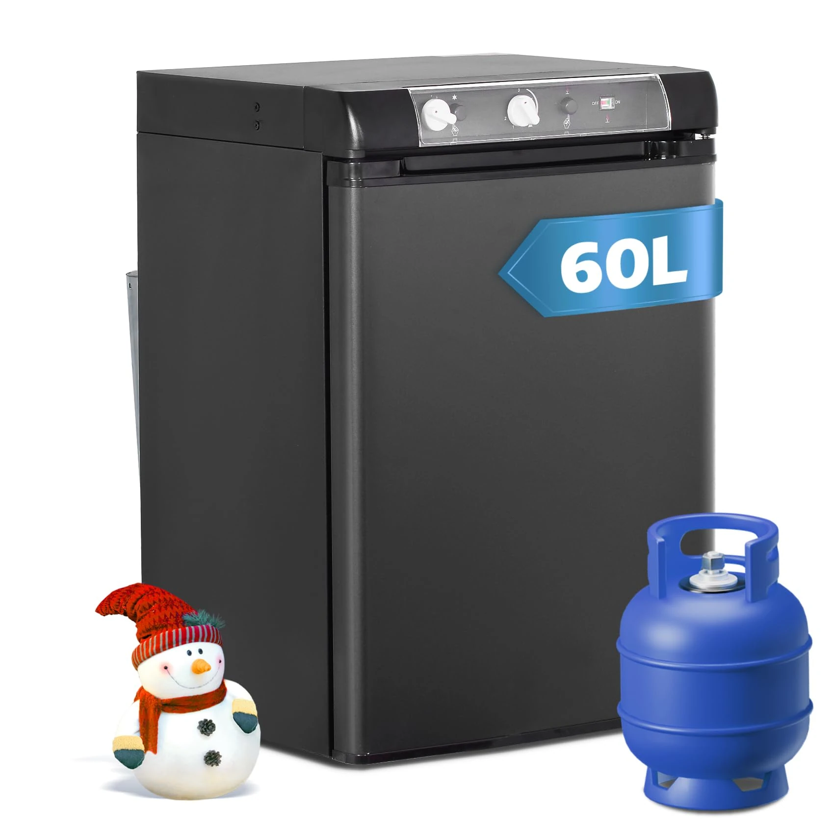 Techomey 3 Way Fridge Camping 60L, LPG 12V 240V, Gas Fridge Camping for Truck, Caravan, Motorhome, Silent