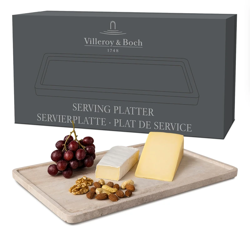 Villeroy & Boch - Manufacture Travertine Serving Platter Large Beige, Hand-Crafted, Large Plate Made from Natural Stone in Sand, Plate Stone, Crockery, Travertine