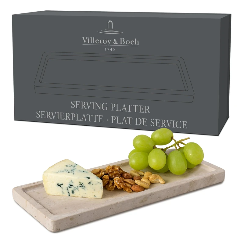 Villeroy & Boch - Manufacture Travertine Serving Platter Beige, Hand-Crafted, Rectangular Plate Made from Natural Stone in Sand, Rectangular Plate Stone, Crockery, Travertine