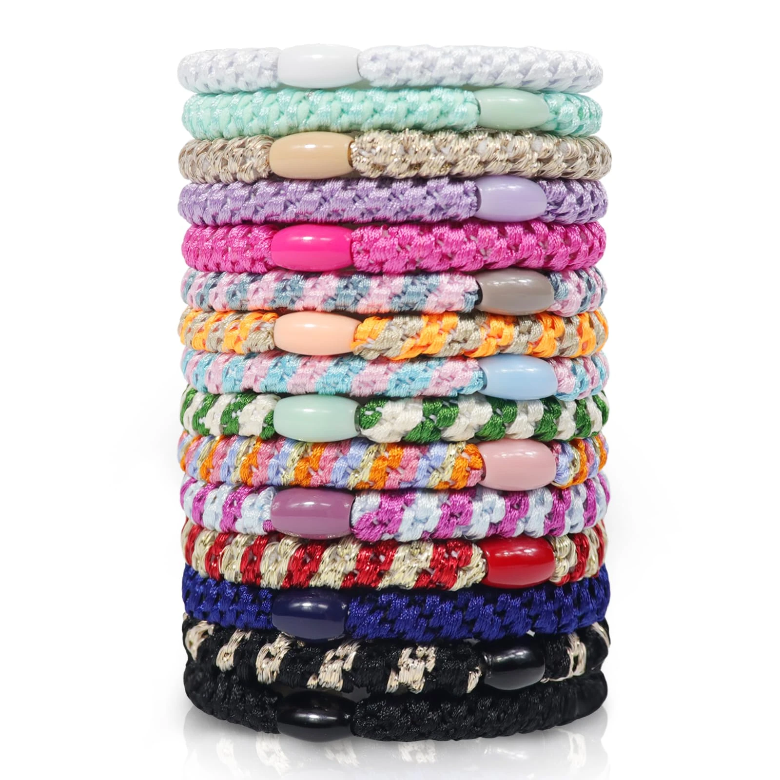Sularpek 15 Pcs Hair Bobbles, Mixed Color Elastic Hair Ties for Women and Girls, Thick No Damage Bands, Ponytail Holders