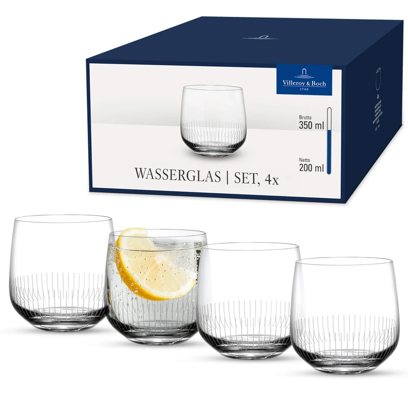 Villeroy & Boch - Afina Set of Water Glasses 4 pcs, Glasses Set, Glasses for Water and Juice, Set Glasses, Dishwasher-Safe, Crystal Glass