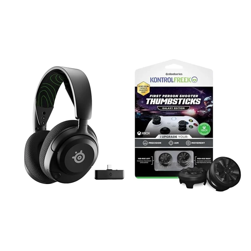 SteelSeries Arctis Nova 5X Wireless - Xbox Gaming Headset - 100+ Audio Presets via App - 60H Battery + KontrolFreek FPS Freek Galaxy Black for Xbox One/Xbox Series X Controller Performance Thumbsticks