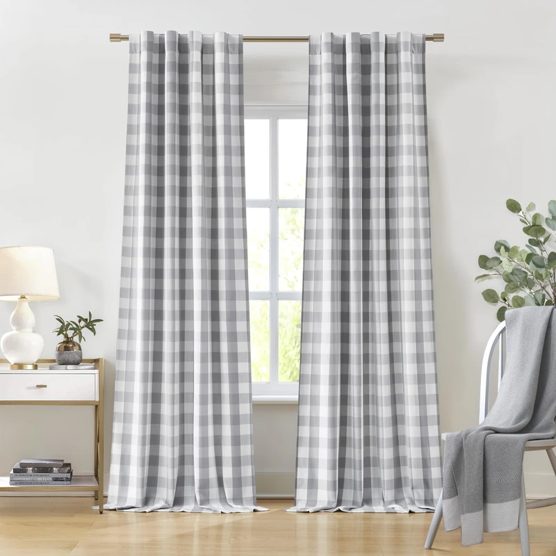 Bapawfish Grey White Buffalo Plaid Curtain Panels 90 Inches Length