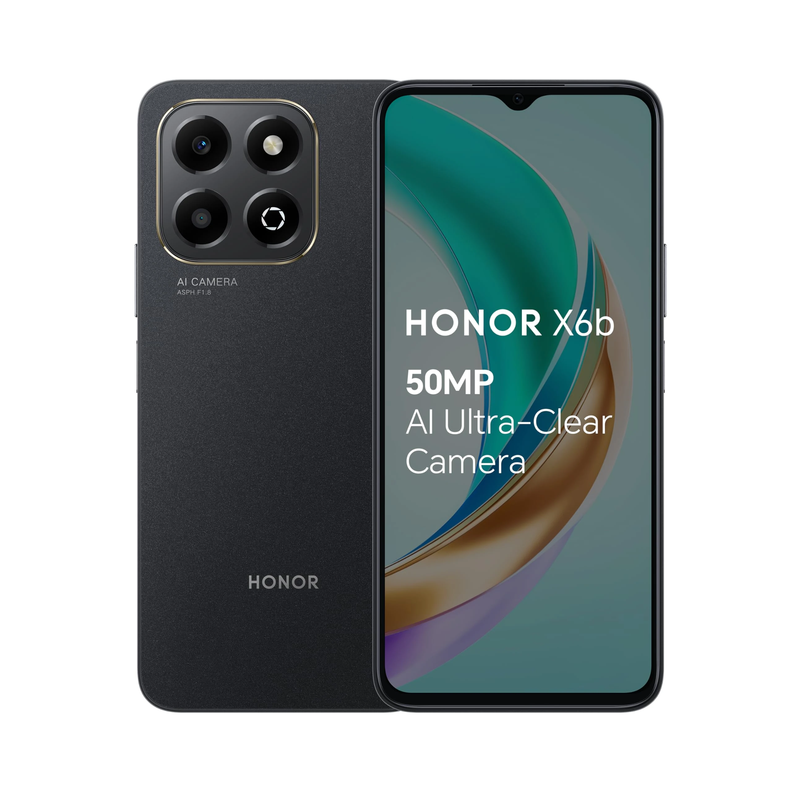 HONOR X6b Mobile Phone Unlocked, 6.56-Inch 90Hz Fullview Display, 4GB+128GB, 5200 mAh Long-lasting Battery, 50MP Triple Camera, Android, Midnight Black (Renewed)