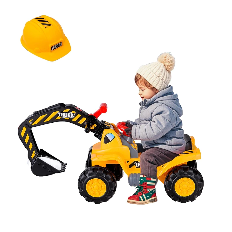FANTASK Seat Excavator with Built-in Storage Compartment, Children's Excavator with Horn, Sand Excavator, Ride-on Excavator for Children from 3 Years, Includes 3 Stones and Helmet