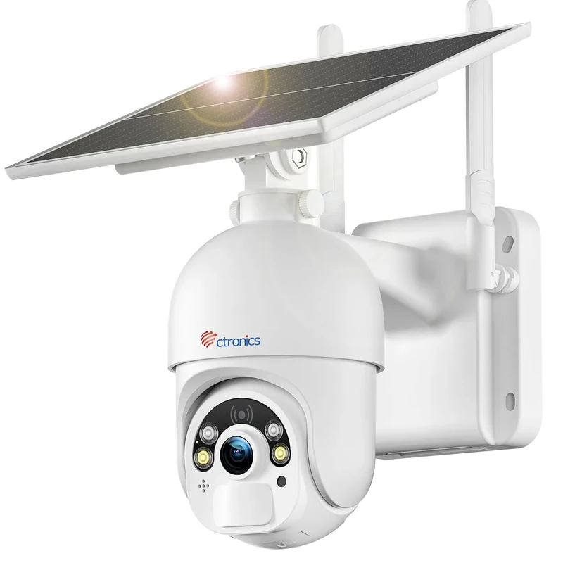 Ctronics 5MP Solar Security Camera Outdoor Wireless, 6W Solar Panel, Sound-Light Alarm, PC/Phone Remote Control, Color Night Vision, CCTV Outdoor Camera, Cloud/FTP Storage