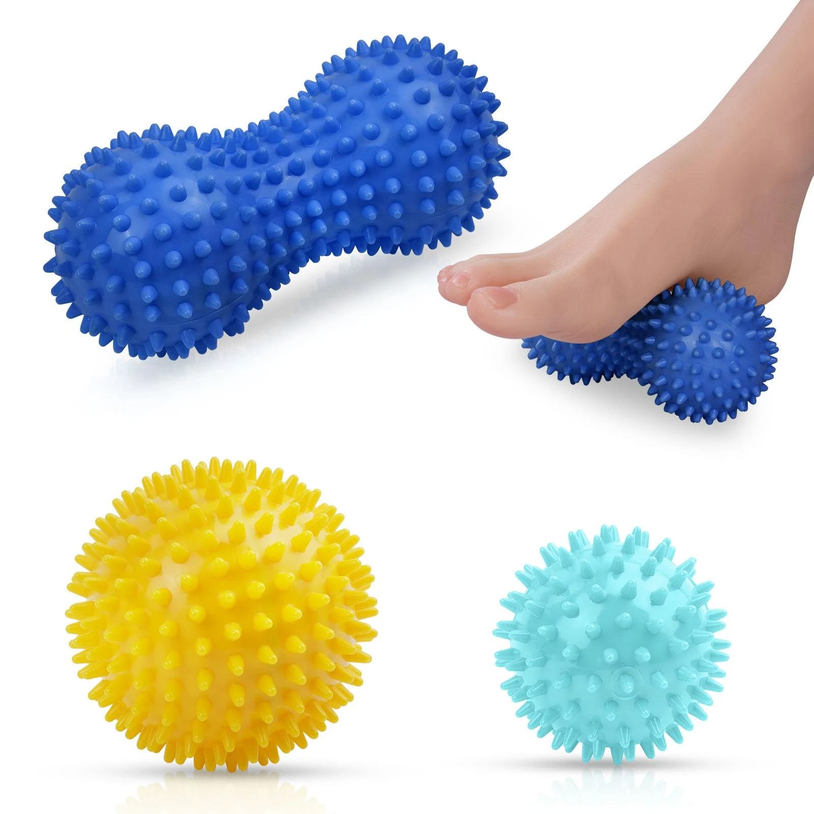 URAQT Spiky Massage Ball Set, 3Pcs Body and Foot Massage Roller, Muscle Massager Hard Exercise Ball for Plantar Fasciitis, Trigger Point Therapy, Deep Tissue, Myofascial Release