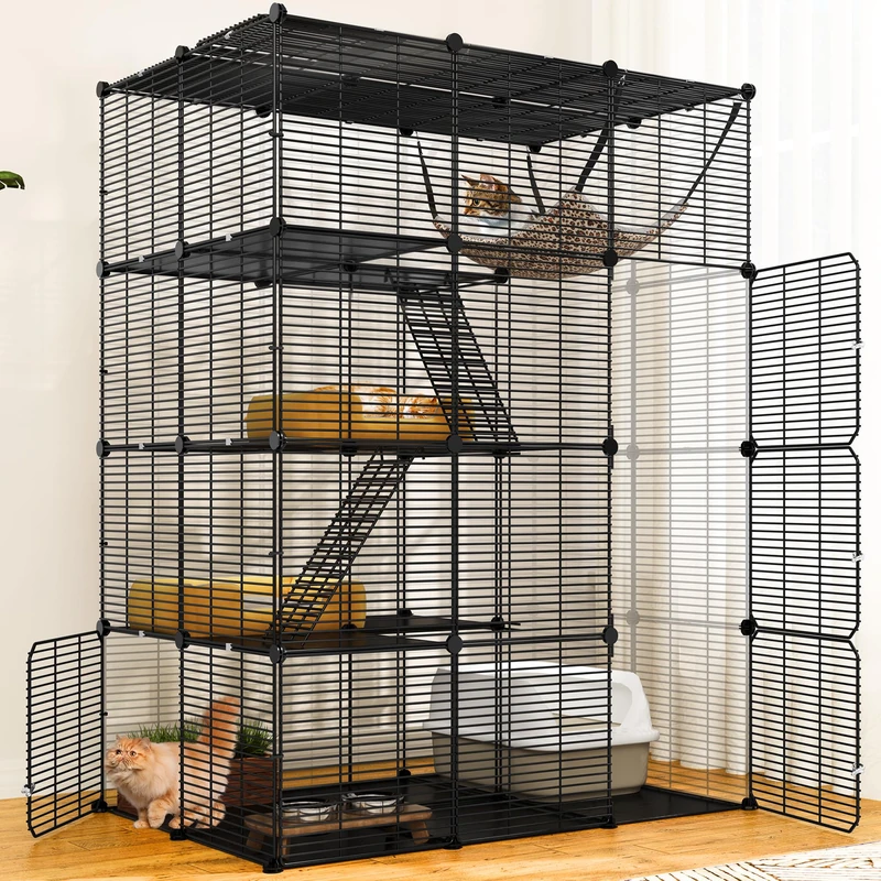 YITAHOME 4-Tier Large Indoor/Outdoor Cat Enclosure/Catio, Features Hammock, 4 Doors, 3 Ladders, Dense Metal Wire Kennels Suitable for 1-3 Cats, DIY Detachable Pet Playpen, 104 x 72 x 140 cm