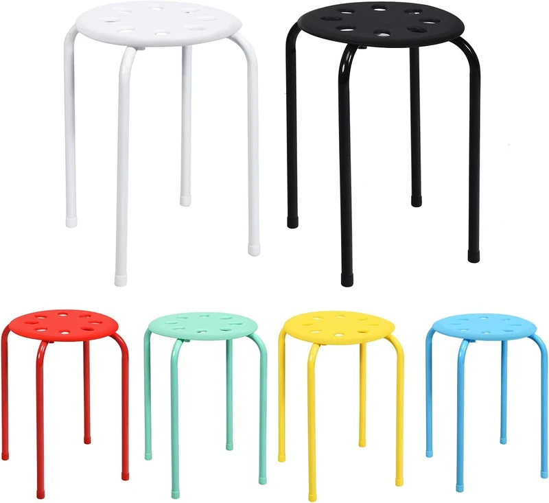 FANTASK Set of 6 Stacking Stools 44.5 cm High Colourful Office Dining Stools Stackable Metal Stools for Home - Image 1