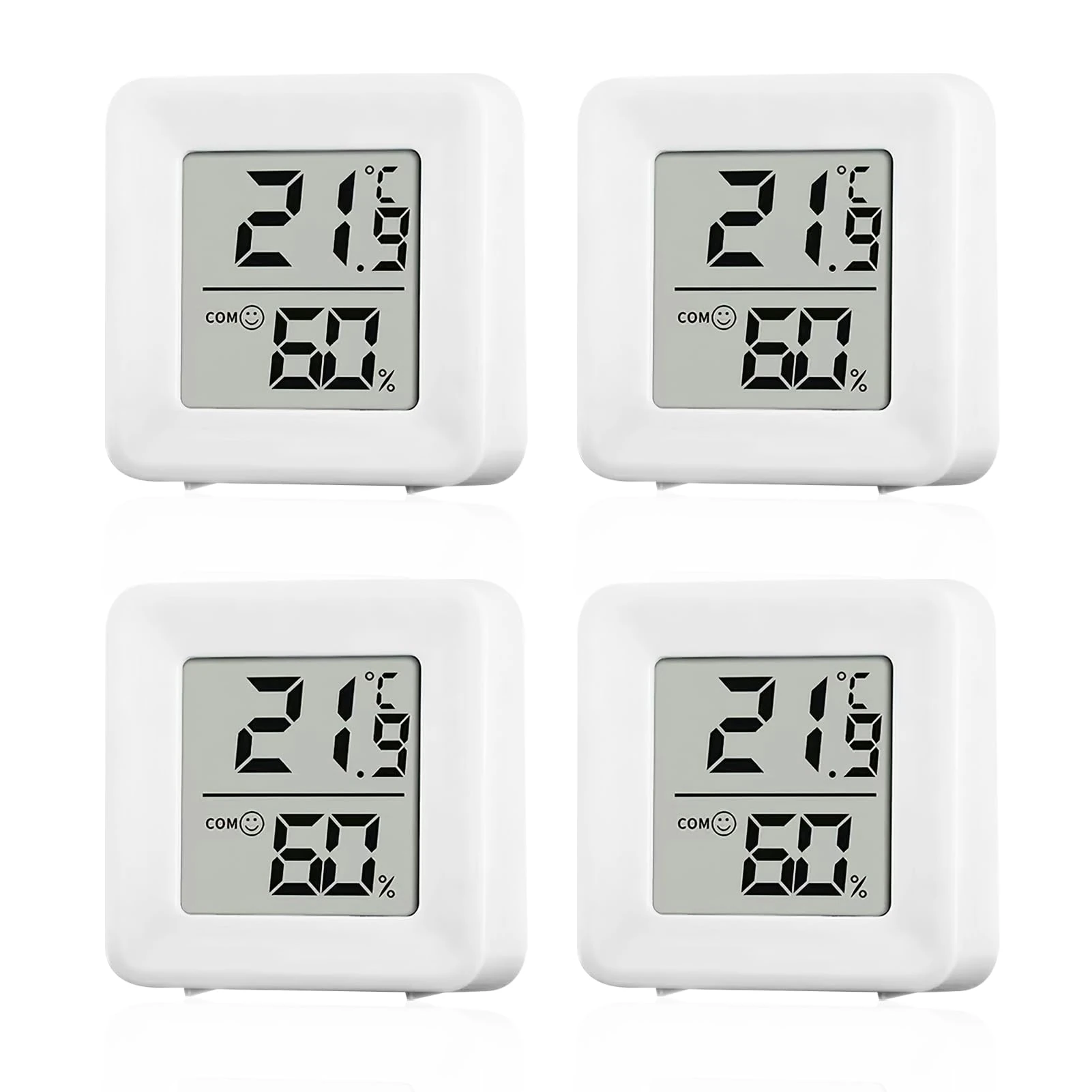 Room Thermometer Hygrometer, 4pcs Mini Room Thermometer Accurate Indoor Digital Humidity Gauge with Temperature Humidity LCD Display and Face Lcons for Baby Home Office Nursery Comfort Garden