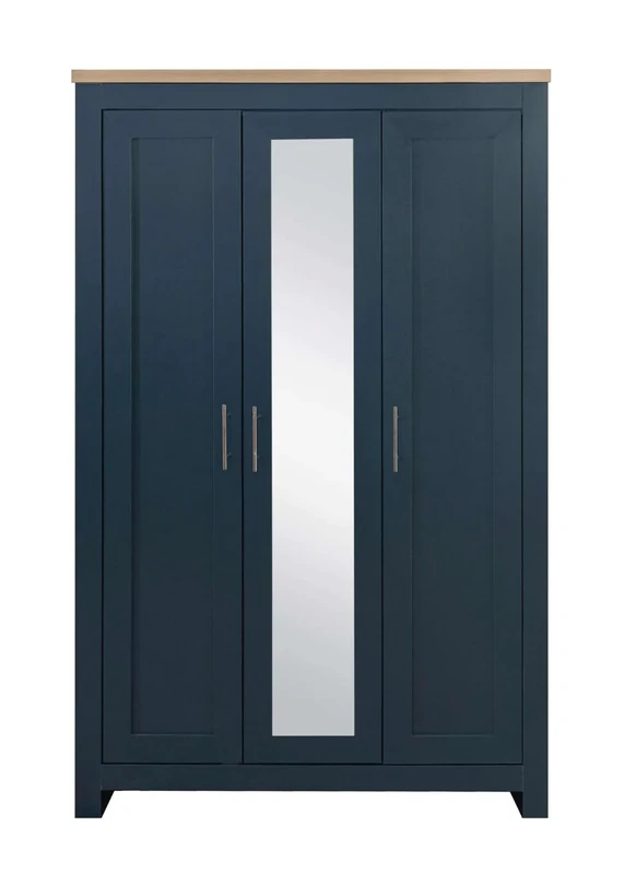 Birlea 3 Door Mirror Wardrobe Navy Oak Highgate Farmhouse Shabby Chic