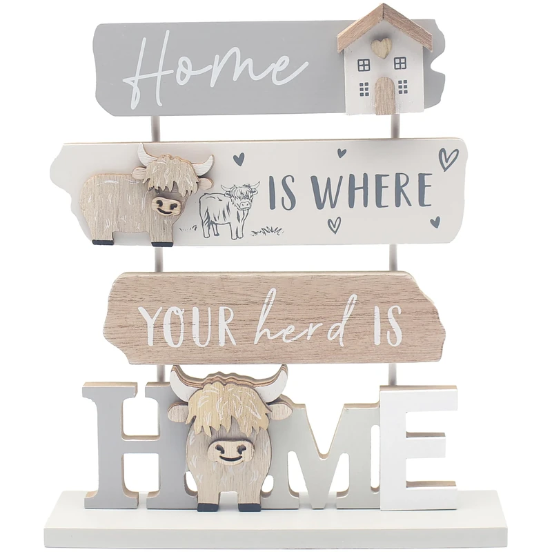 Lesser & Pavey Highland Cow Wooden Plaque | Home Decor Gift for Shelves | Ideal Birthday Present for Women and Men | Stylish Living Room Accessory for Homes