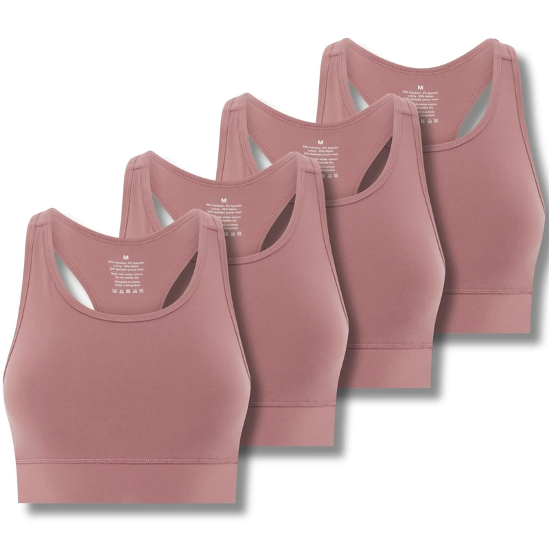 FM London 4pk Racerback Sports Bra (UK, Alpha, S, M, Regular, Regular, Pink)