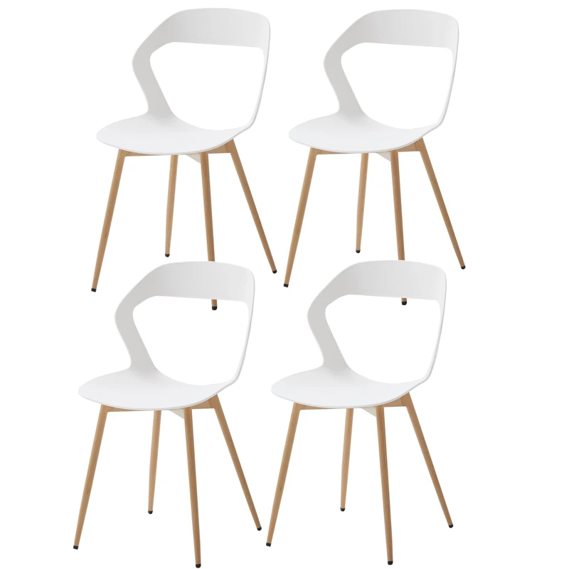 GrandCA HOME Set of 4 Dining Room Chairs, Kitchen Chairs with Hollow Backrest, Wood Grain Metal Iron Legs (White, 4) - Image 1