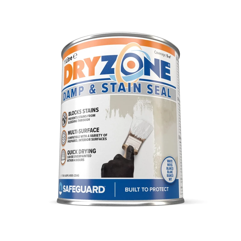 Dryzone Damp & Stain Seal Paint (500ml, White) | Block Damp Stains on Plaster, Cement, Stone, Mortar Interior Surfaces | White Matt Undercoat Paint