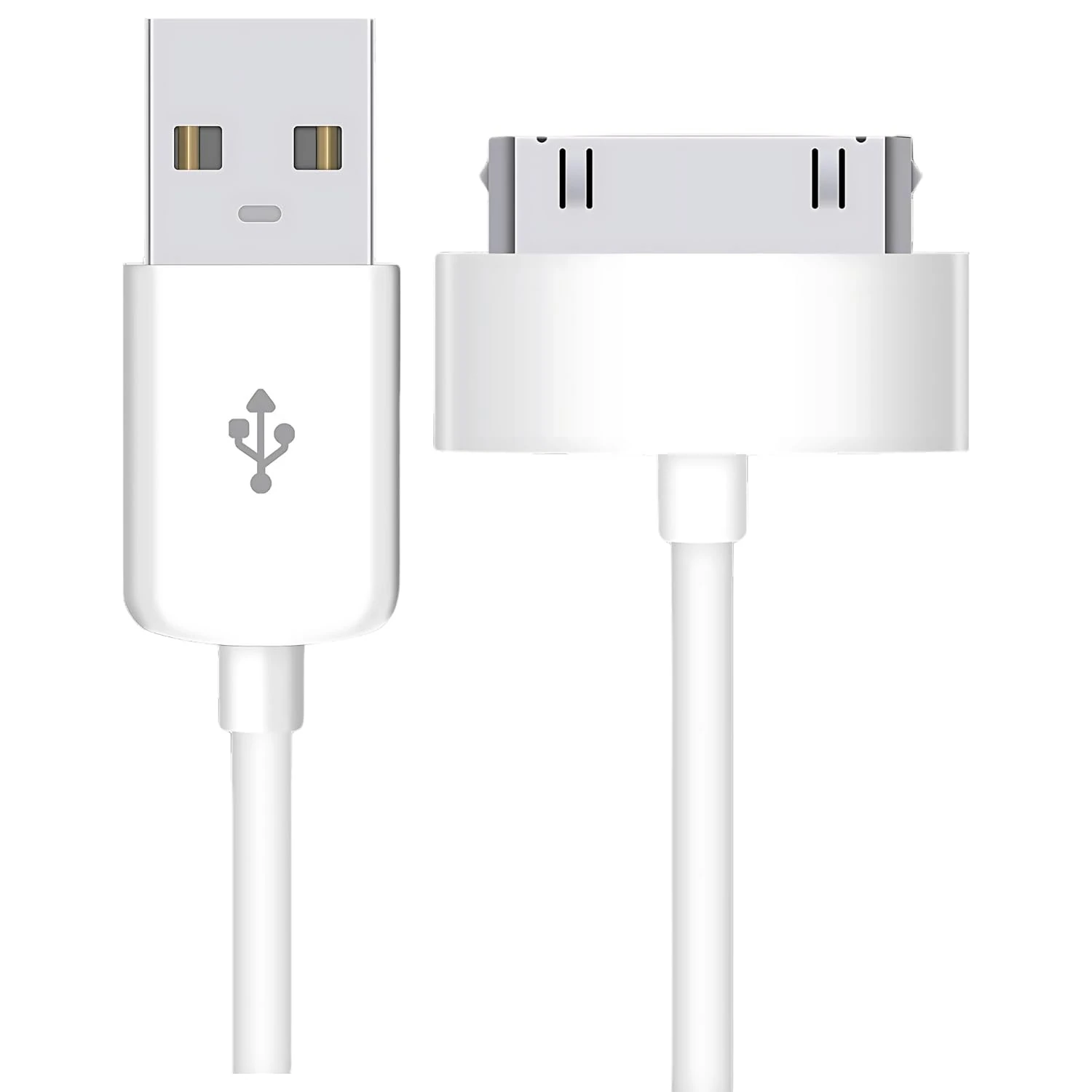 PluX USB to 30-Pin Charger Cable, Fast Charging Data Cord Compatible With iPhone 4/4S/3G/3GS, iPad 1/2/3, iPod Touch/Classic, Old 30-Pin Devices, 1M, White
