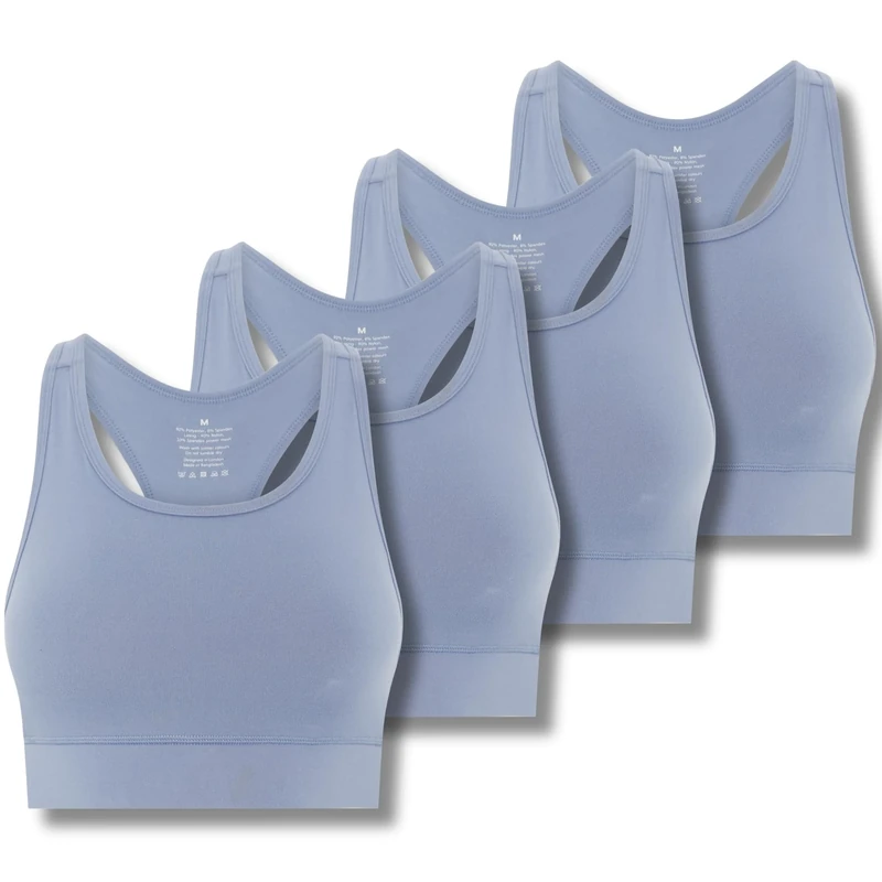 FM London 4pk Racerback Sports Bra (UK, Alpha, S, M, Regular, Regular, Blue)